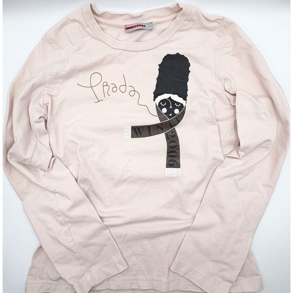 Prada Winter 2006 Light Pink Long Sleeve Graphic Tee "Unspoken Dialogue" Sz M